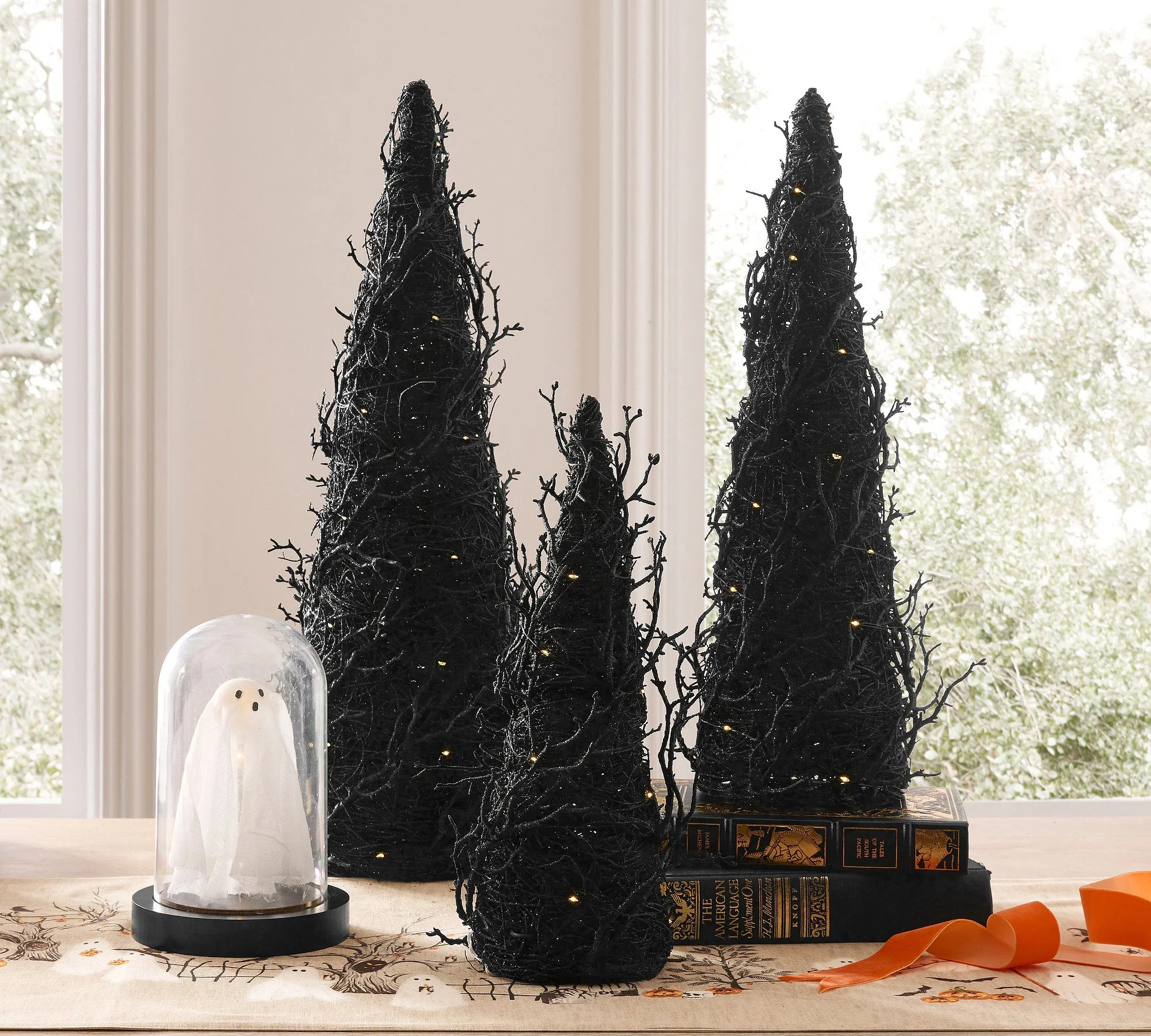 Halloween Glitter Cone Tree - 24.5" Lighted LED Spooky Decor with Black & Orange Sparkle | Indoor... | Walmart (US)