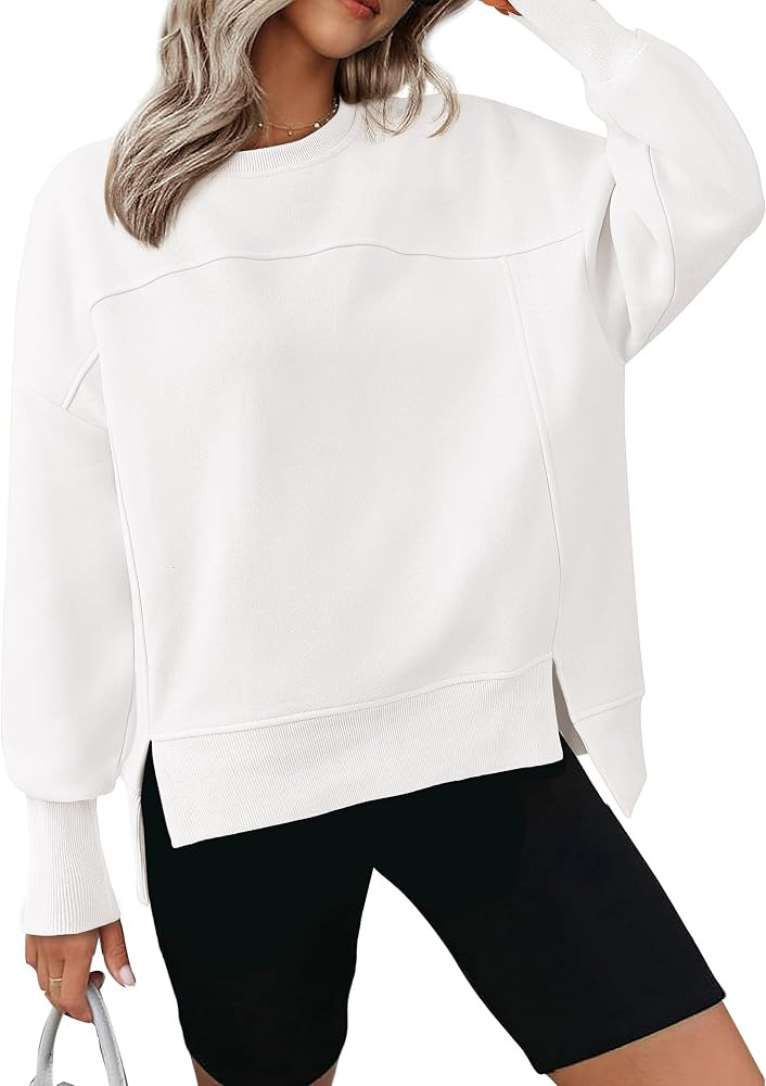 BTFBM Women's Casual Crewneck Sweatshirts Long Sleeve Side Slit Workout Fleece Pullover Top 2026 ... | Amazon (US)
