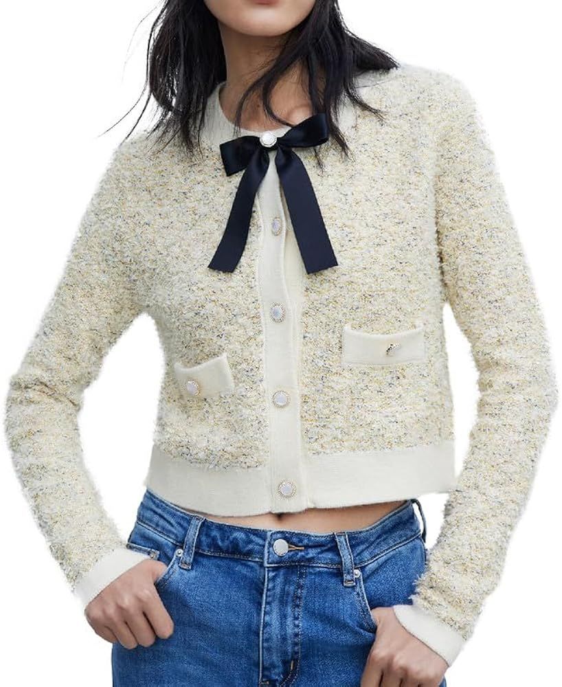 URBAN REVIVO Women's 2023 Fashion Pearl Button Down Cropped Short Cardigan Open Front Long Sleeve... | Amazon (US)