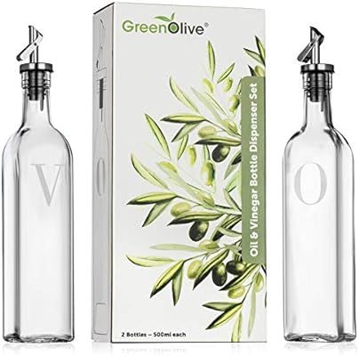 GreenOlive Olive Oil and Vinegar Dispenser Set - 17 oz. No Drip BPA Free Spout, Olive Oil Bottle ... | Amazon (US)