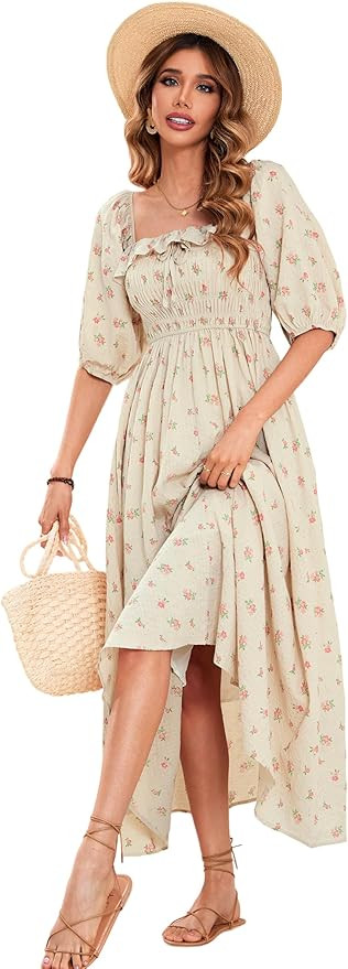 R.Vivimos Women Summer Half Sleeve Cotton Ruffled Vintage Elegant Backless A Line Flowy Long Dres... | Amazon (US)