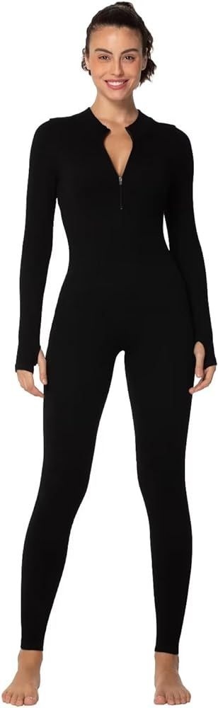Sunzel Long Sleeve Jumpsuits for Women, Ribbed One Piece Casual Yoga Workout Zip Front Bodycon, L... | Amazon (US)
