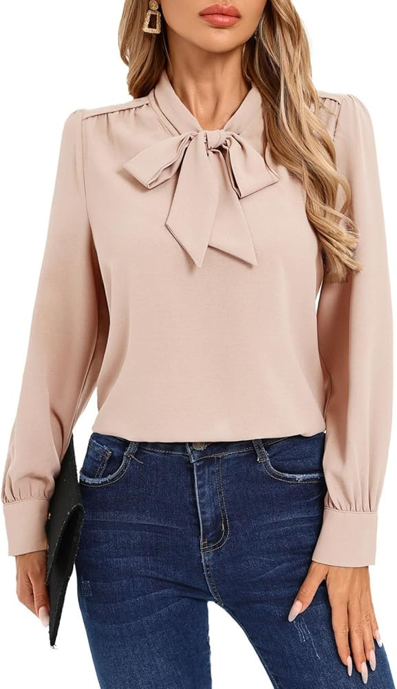 Kate Kasin Women's Bow Tie Neck Blouse 2026 Long Sleeve Work Shirt for Office Business Profession... | Amazon (US)