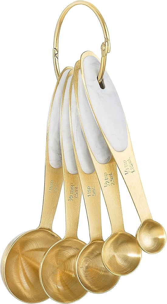 Stainless Steel Measuring Spoons Set - Set of 5 Nesting Gold Metal Measuring Spoons with Rubber G... | Amazon (US)