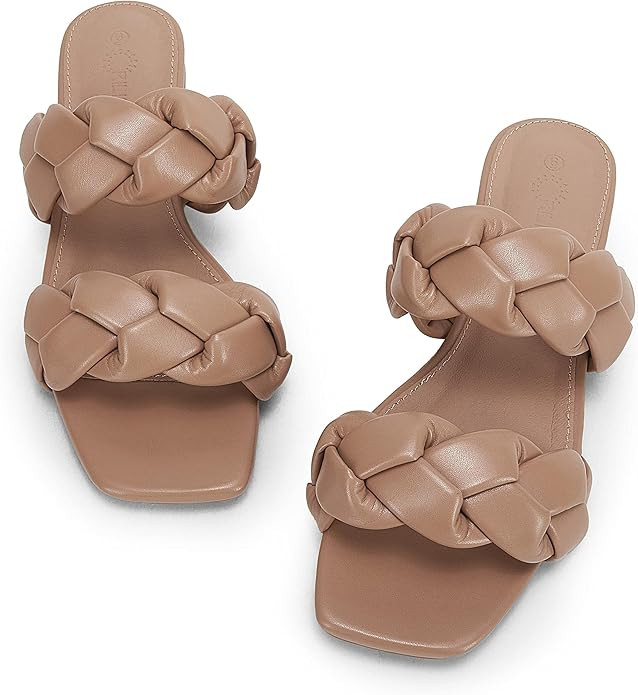 Womens Casual Summer Flat Sandals Square Open Toe Braided Slide Slippers Slip-On Comfortable Dres... | Amazon (US)