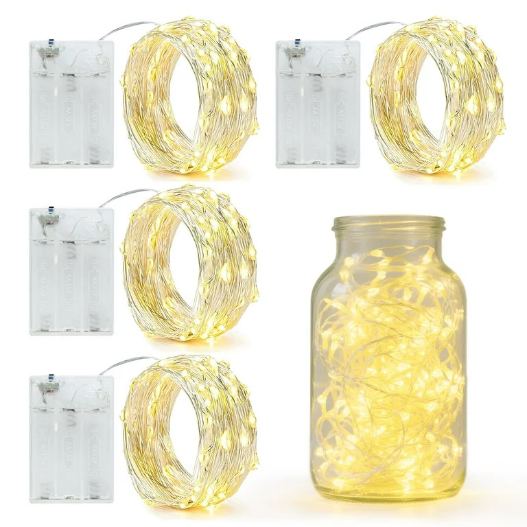 AGCAN 4 Pack 20 Ft 50 LED Fairy Lights Battery Operated, Silver Wire Waterproof String Lights for... | Walmart (US)