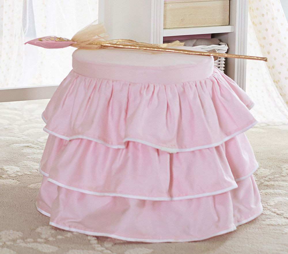 Madeline Vanity Stool, Pink Ruffle Slipcover Only | Pottery Barn Kids