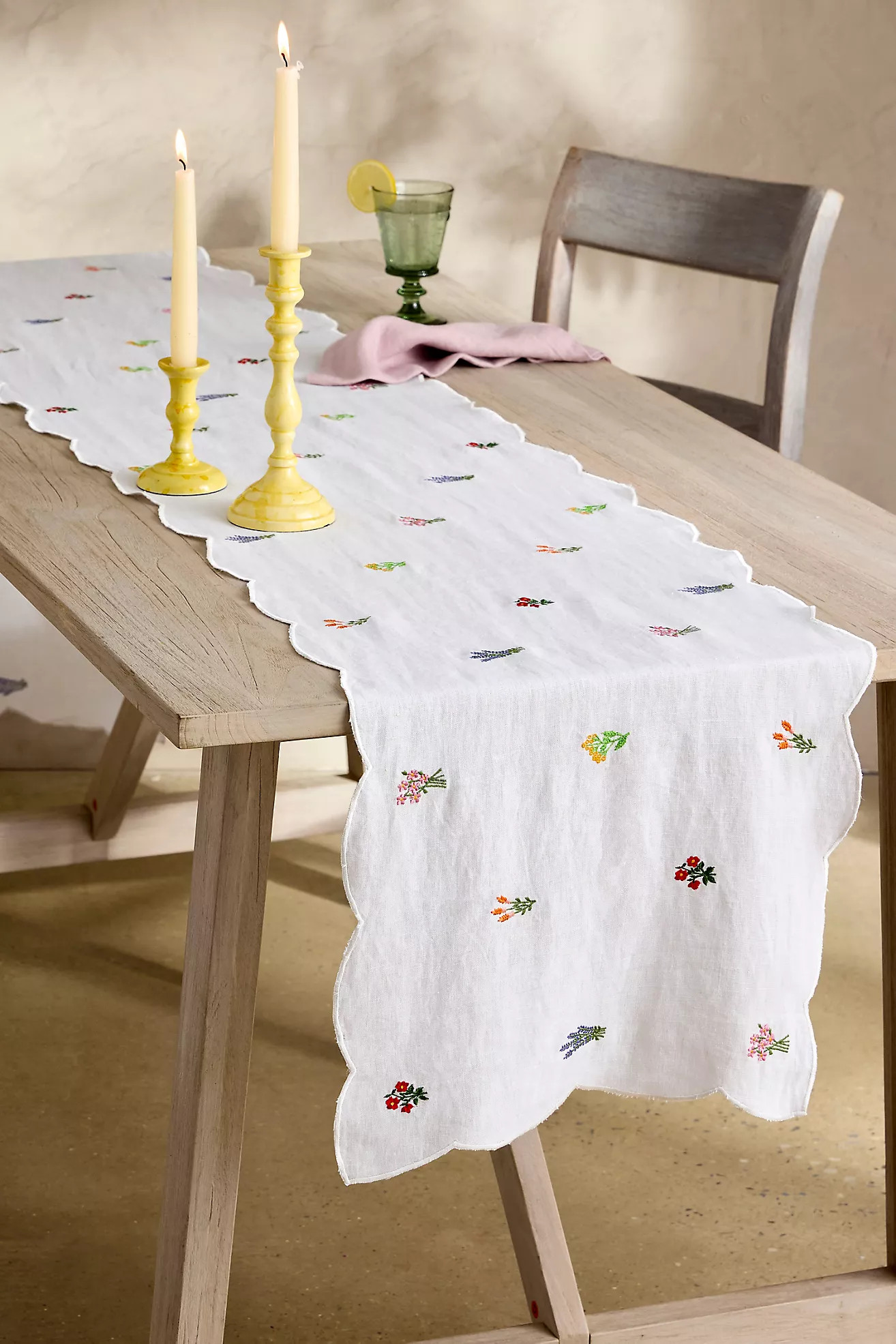 Embroidered Floral Linen Runner