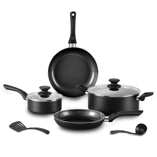 BECIGAR 8pcs Black Ceramic Pots and Pans Set, Cooking Pan Set,Cooking Pot Set Ceramic Pan Set, Nonstick Cookware Set, Induction Safe Kitchen Cooking Set with Frying Pans, Saucepans, shovel and Ladle | Amazon (US)