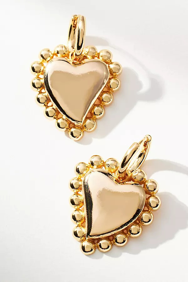Studded Heart Charm Huggie Earrings | Anthropologie (US)