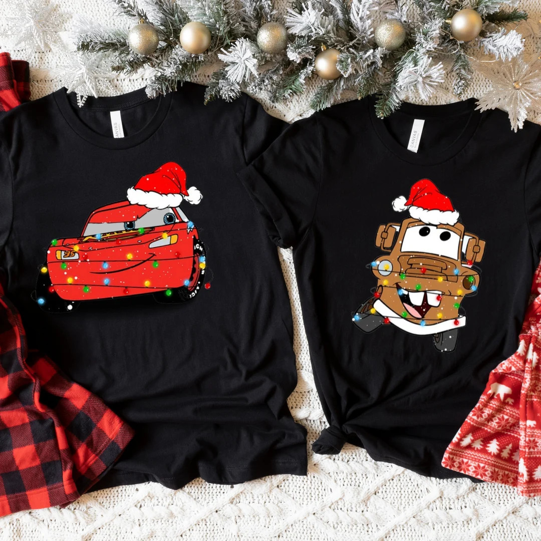 Disney Cars Lightning Mcqueen and Tow Mater Christmas Lights Shirt, Disneyland Xmas Vacation Gift... | Etsy (US)