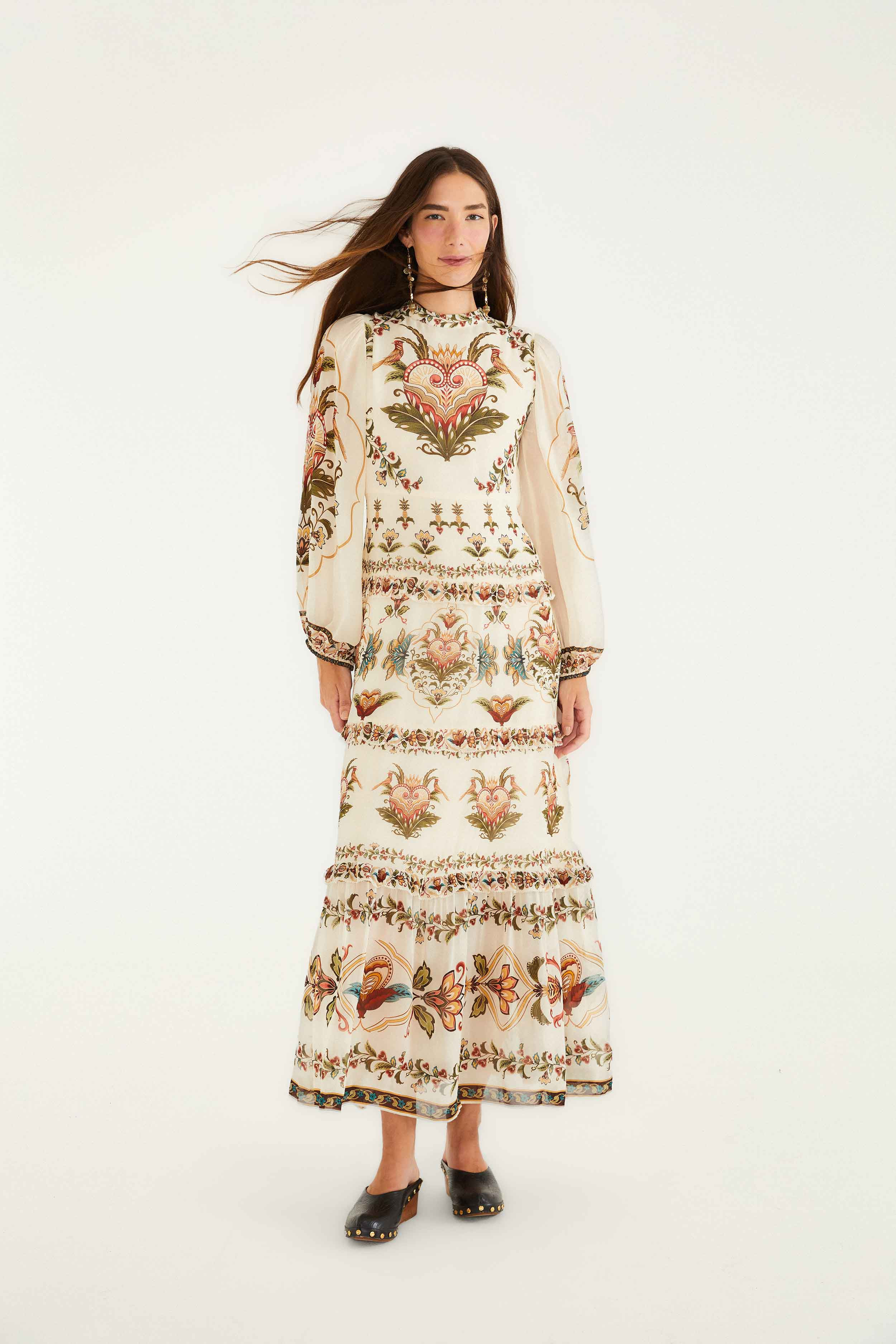 Cream Majestic Hearts Maxi Dress | FARM Rio | FarmRio (US)