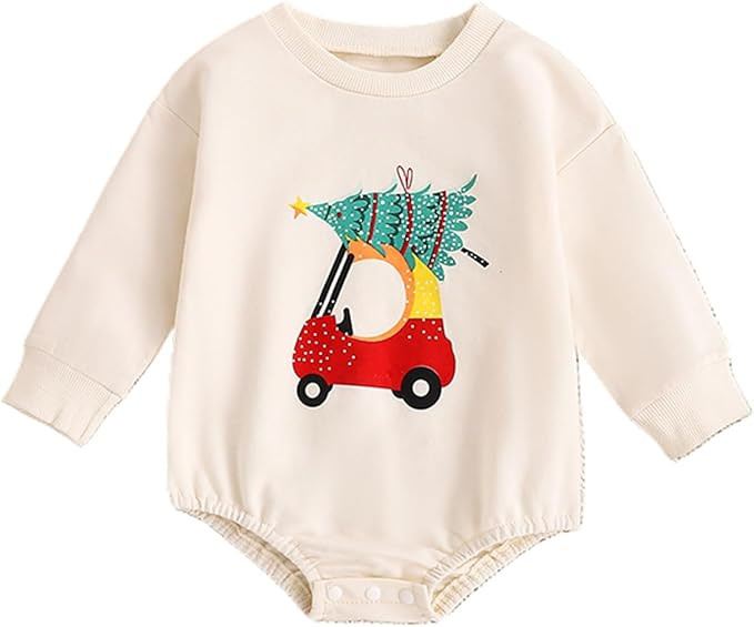 Baby Girl Boy Christmas Outfit Long Sleeve Romper Shirt Crew Neck Bodysuit Newborn Fall Winter Cl... | Amazon (US)