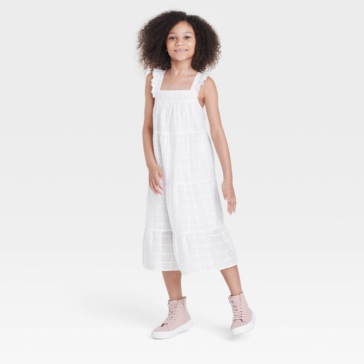 Girls' Flutter Sleeve Tired Midi Dress - Cat & Jack™ White | Target