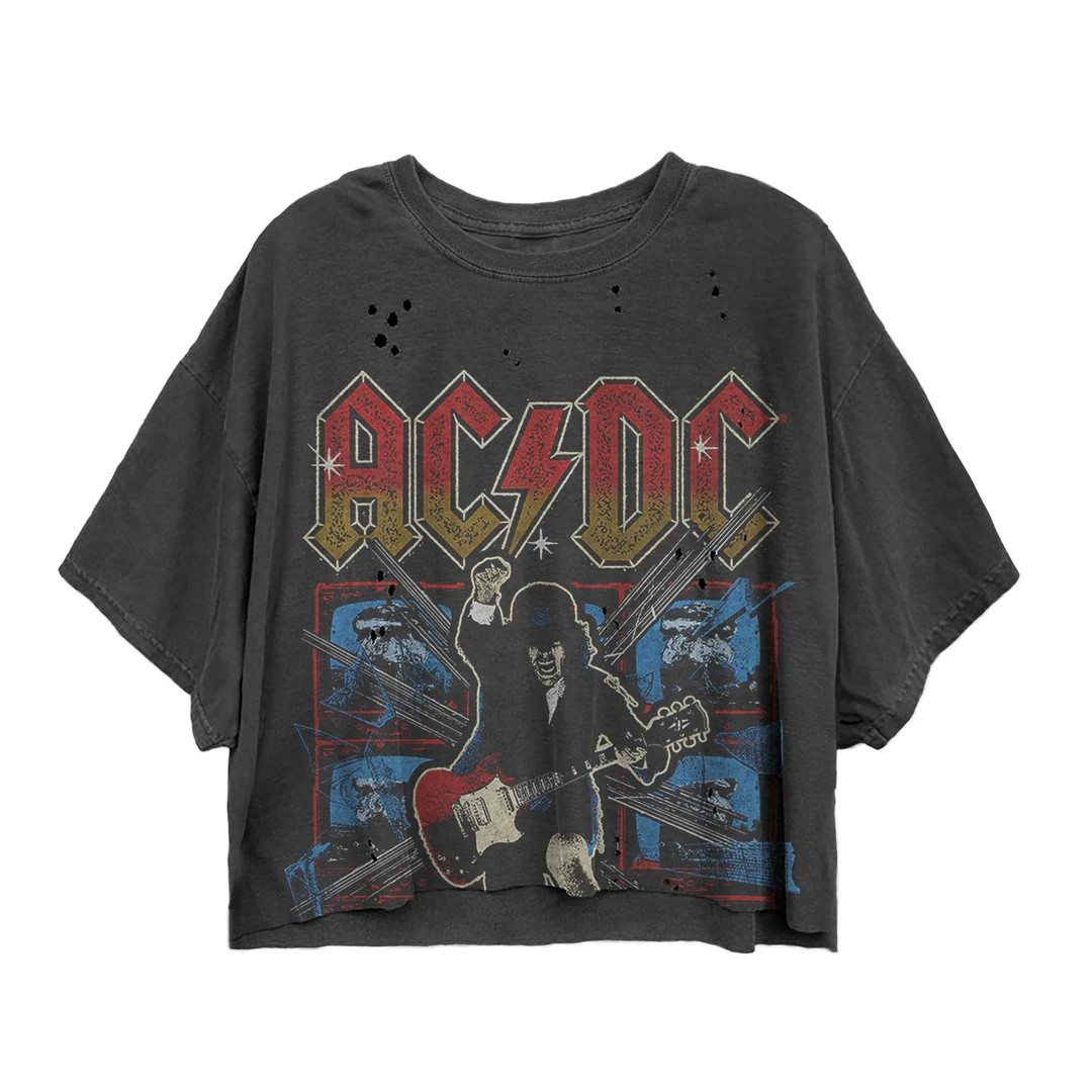 AC/DC- Blow Up High Contrast Vintage Oversize Crop (ACD0251-786PBK) classic rock, acdc, back in b... | Etsy (US)