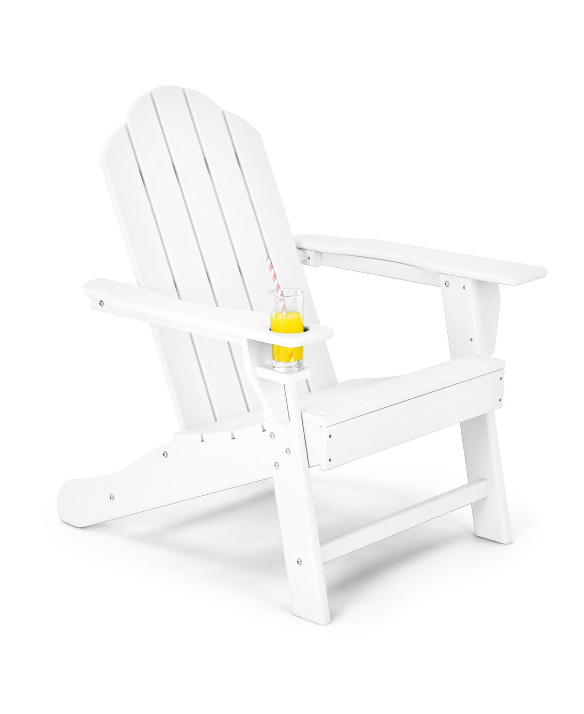 Patio Adirondack Chair Weather Resistant Garden Deck W/Cup Holder - White | Macy's