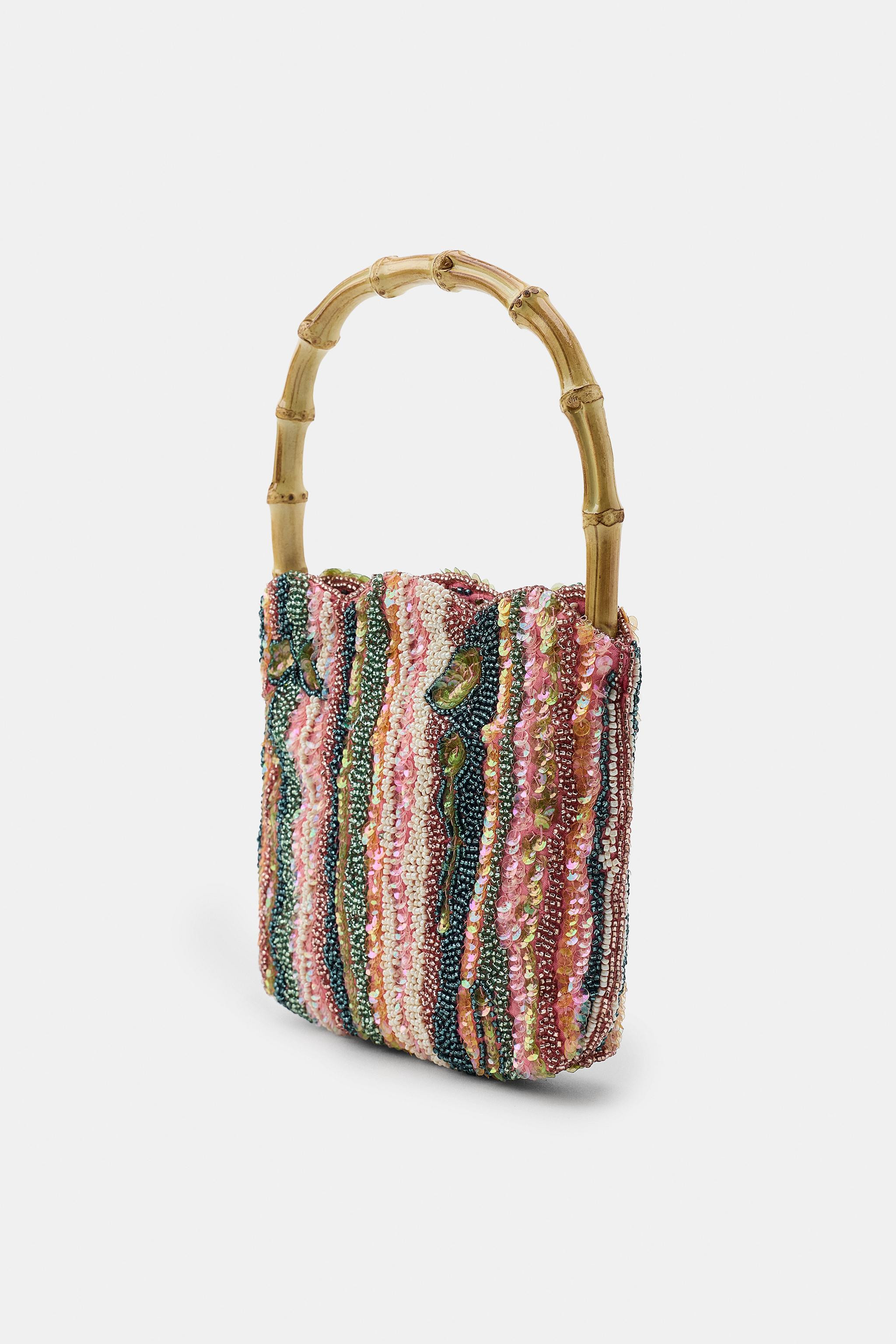 Mini bag with contrasting bead and sequin appliqu\u00e9s. Wooden handles. Lined interior. Hidden ... | Zara US