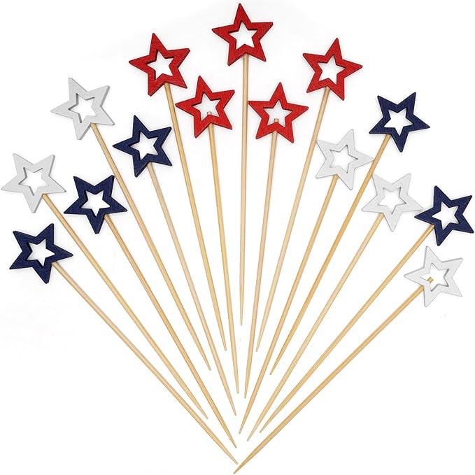 Amazon.com | Minisland Mixed Red Blue White Star Cocktail Picks, 5.5 Inch Long Bamboo Fancy Tooth... | Amazon (US)