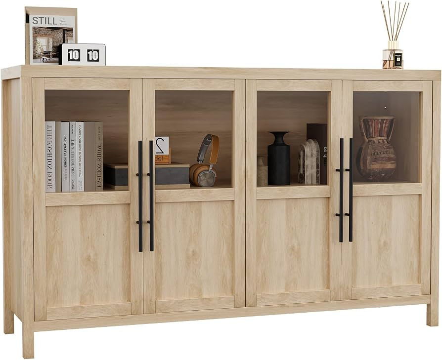 Sideboard Buffet Cabinet with 4 Glass Doors, 55" Large Buffet Cabinet with Storage, Modern Farmho... | Amazon (US)