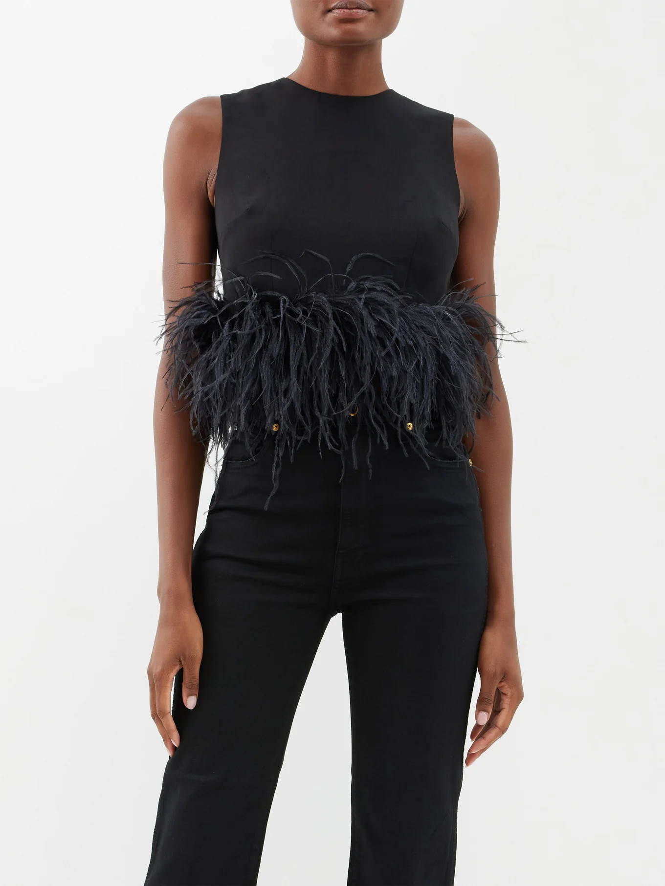Hoku ostrich-feather trimmed crop top | 16Arlington | Matches (UK)