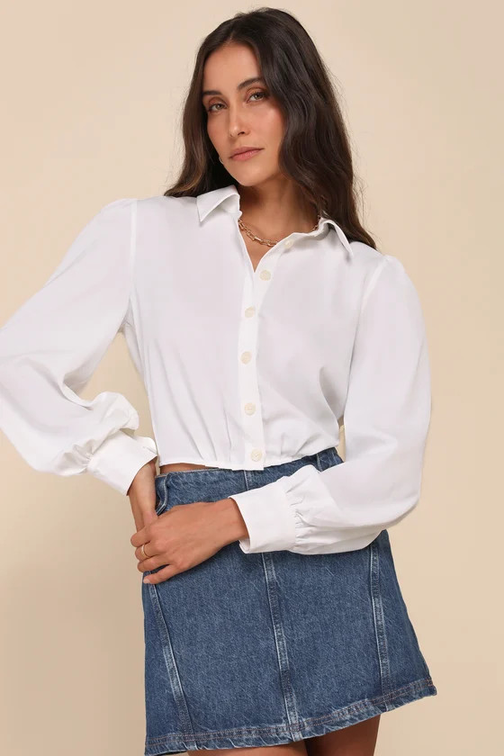 Poised Arrival Ivory Balloon Sleeve Collared Button-Up Top | Lulus
