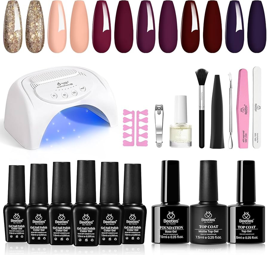 Beetles Gel Nail Polish Kit with with 48W UV LED Nail Lamp Starter Kit-6 Pcs Maroon Burgundy Red ... | Amazon (US)