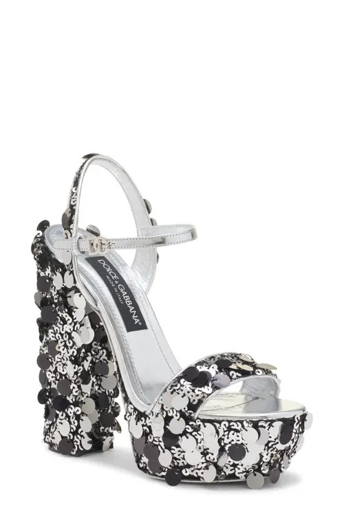 Dolce&Gabbana Sequin Block Heel Platform Sandal in Argento at Nordstrom, Size 8Us | Nordstrom