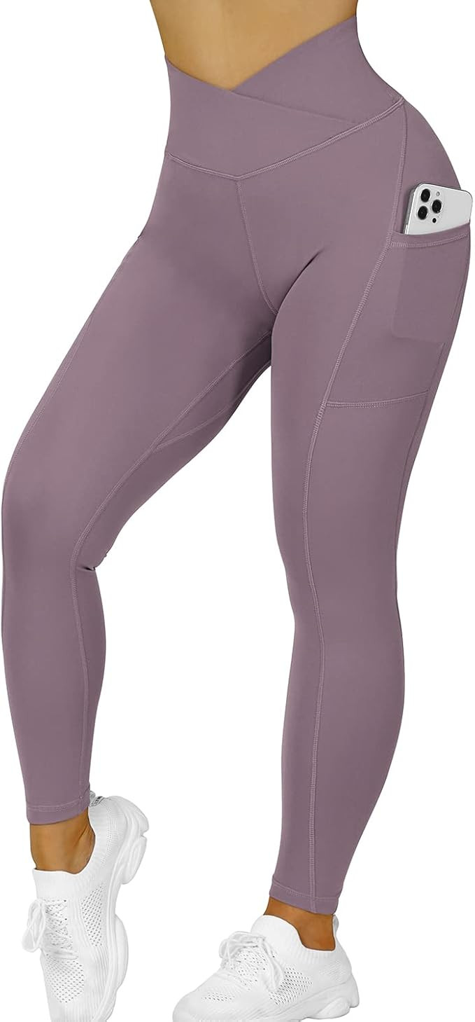 RUUHEE Women V Cross Waist Reflective High Waisted Crossover Leggings with Pockets Yoga Pants | Amazon (US)