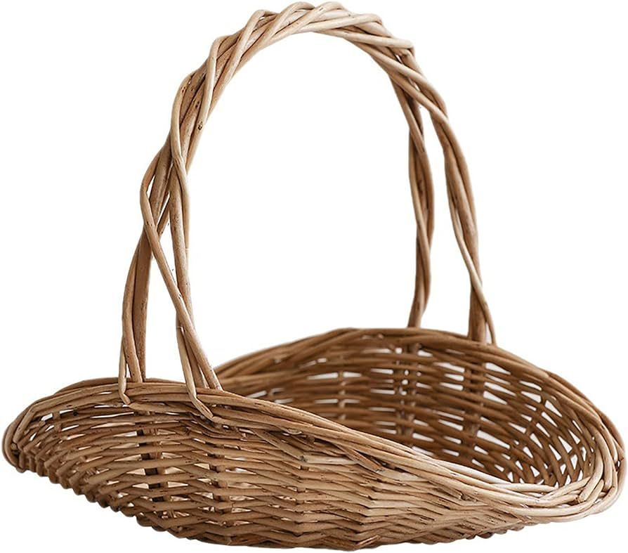Wicker Basket with Handle，Wicker Picnic Basket for 2，Smooth Lines, Candy Basket, Wedding Flow... | Amazon (US)