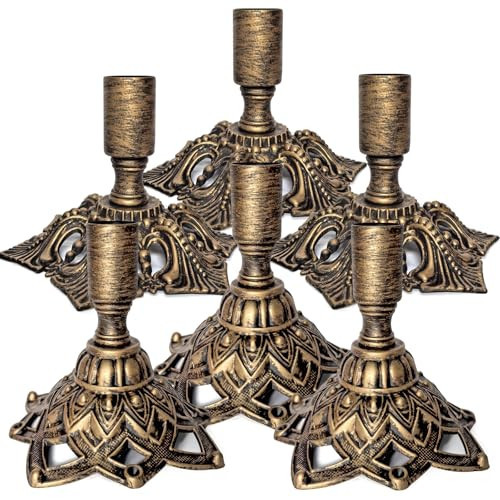 Candlestick Holders,Taper Candle Holder for Candlesticks Gold Brass Vintage Candle Metal Stick Candle Holders for Dinning, Party, Wedding Decor,Fits 3/4 inch Thick Candle&Led Candles(Set of 6 Pcs) | Amazon (US)