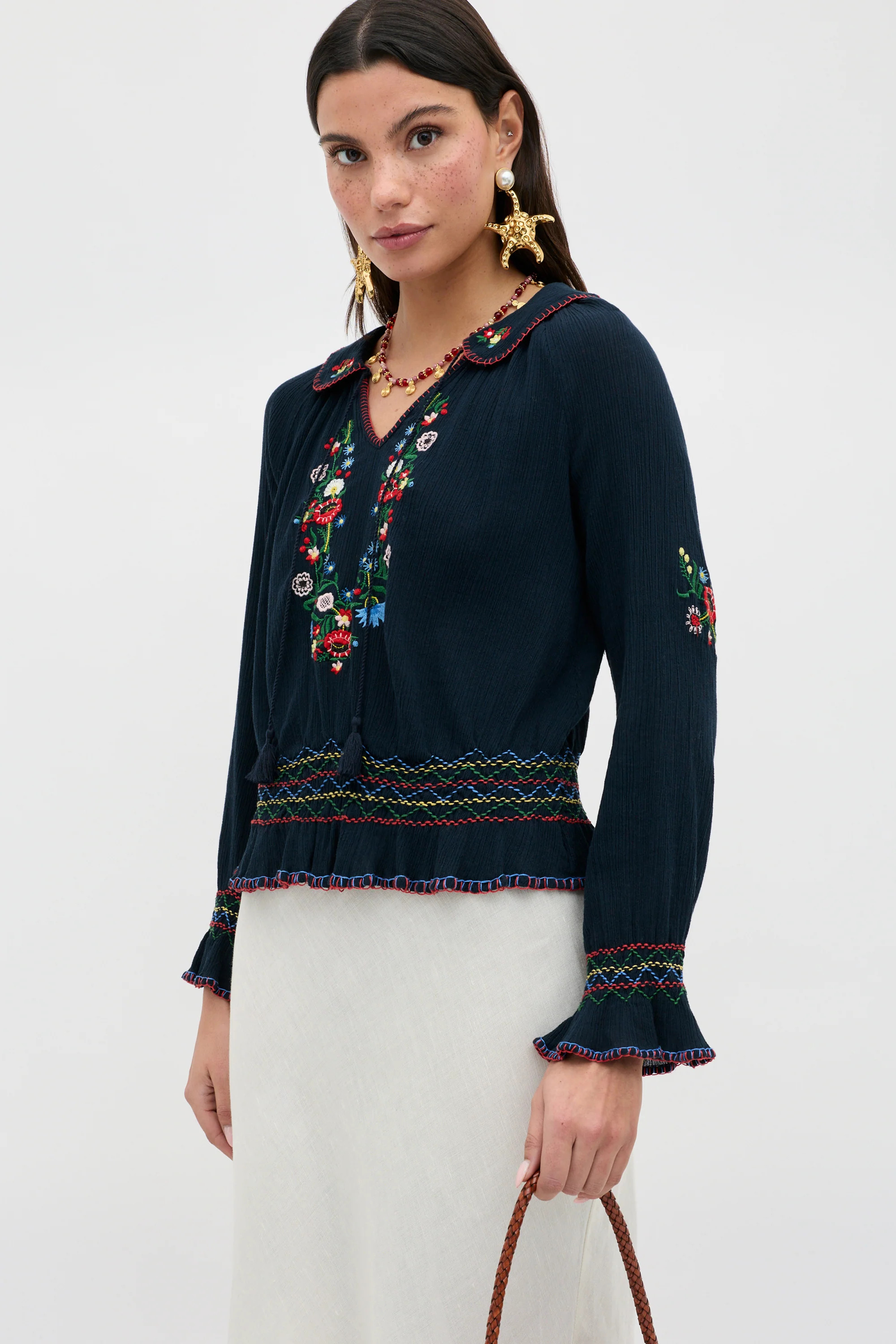 Sofira - Petunia Embroidery Navy | Rixo