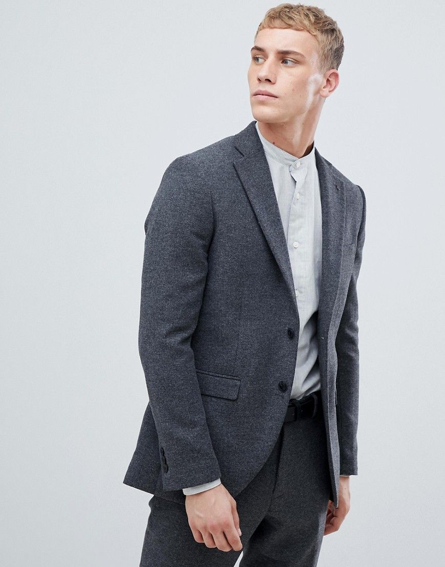 Jack & Jones Premium blazer in slim fit with wool mix - Gray | ASOS US