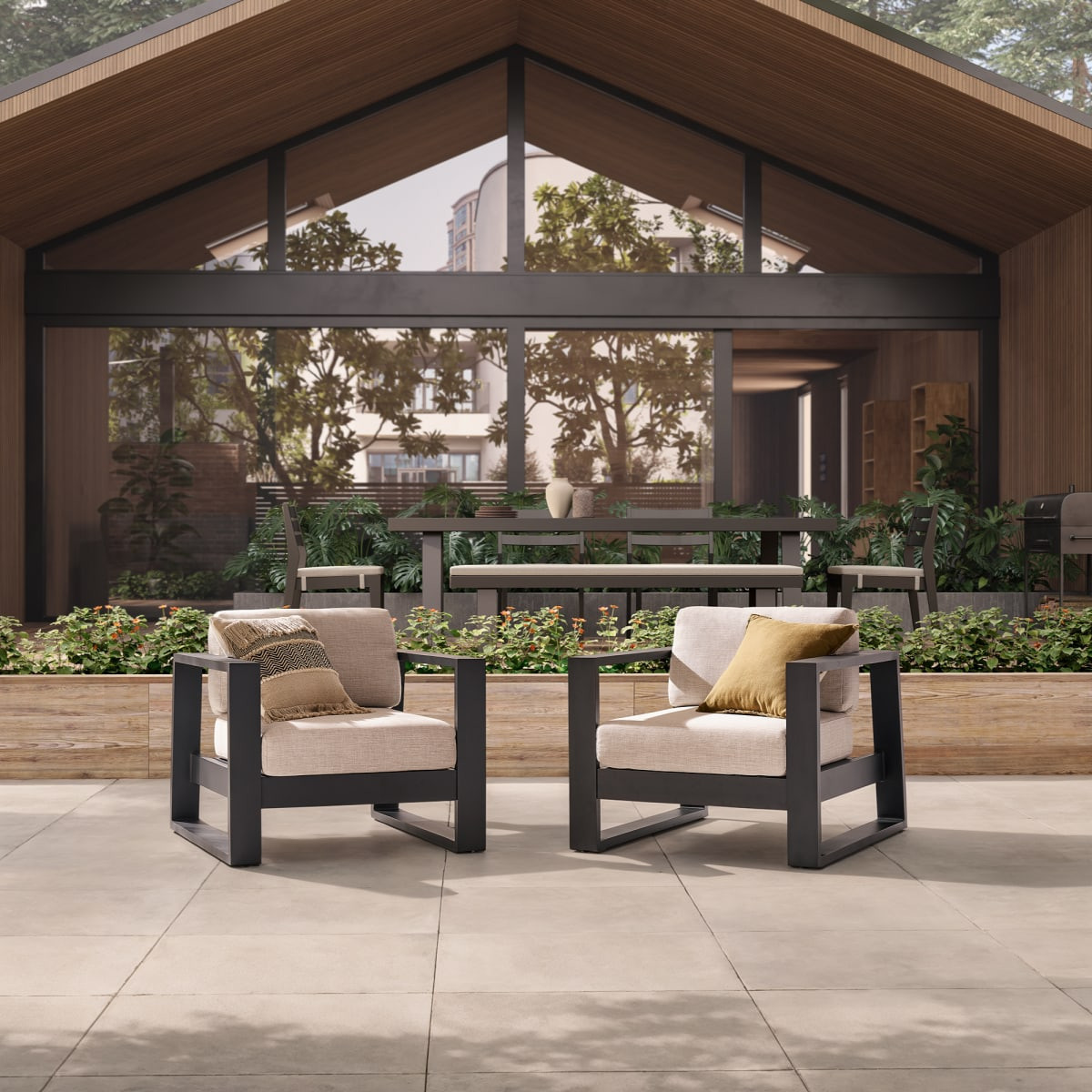 Castlery - Water-Repellent Outdoor Aluminum Lounge Chair Set of 2 - Beige/Black | Castlery US