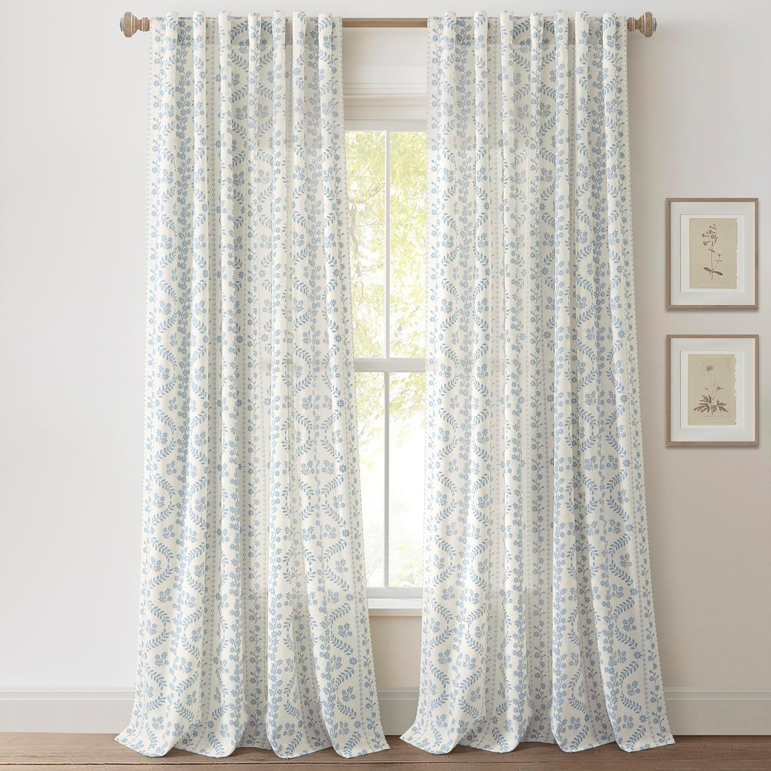 Lush Decor Doreen Delicate Floral Window Curtain Panel Pair, 52" W x 84" L, Blue | Amazon (US)