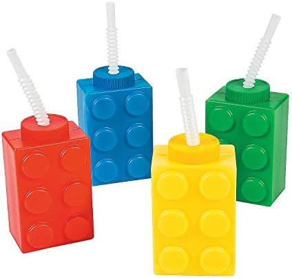 Fun Express Brick Block Party Cups (Set of 8 with Straws) Party Favor Supplies | Amazon (US)