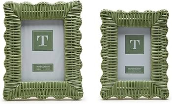 Two's Company Green Wicker Weave Set of 2 Photo Frame Includes 2 Sizes: 4"" x 6"" and 5"" x 7"" | Amazon (US)