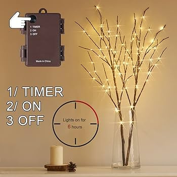 Fudios Lighted Brown Branches with Timer 32 in 100 LED for Vases Battery Operated, Artificial Wil... | Amazon (US)