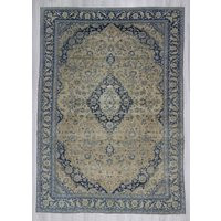 Navy Blue Beige Vintage Medallion Designed Tabriz Rug 8.6 X 12.0 Ft | Etsy (US)