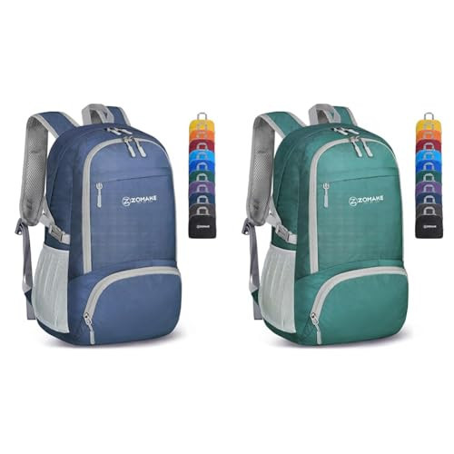 ZOMAKE 30L Lightweight Packable Backpacks Foldable Hiking Daypack for Travel Bundle(Navy Blue and Dark Green) | Amazon (US)