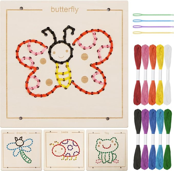 Montessori Wooden Lacing Toys for Toddlers and Kids Ages 2-4 5-7, Sewing Kit Fine Motor Skill Bus... | Amazon (US)