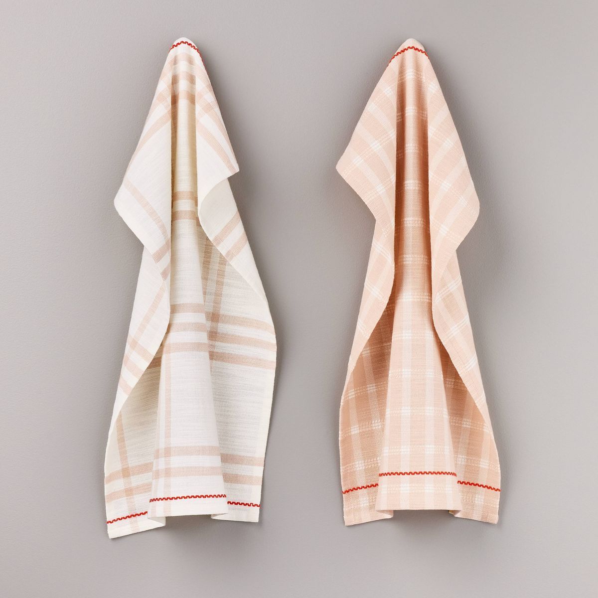 2ct Mixed Plaid Kitchen Towel Set Blush/Poppy - Hearth & Hand™ with Magnolia | Target