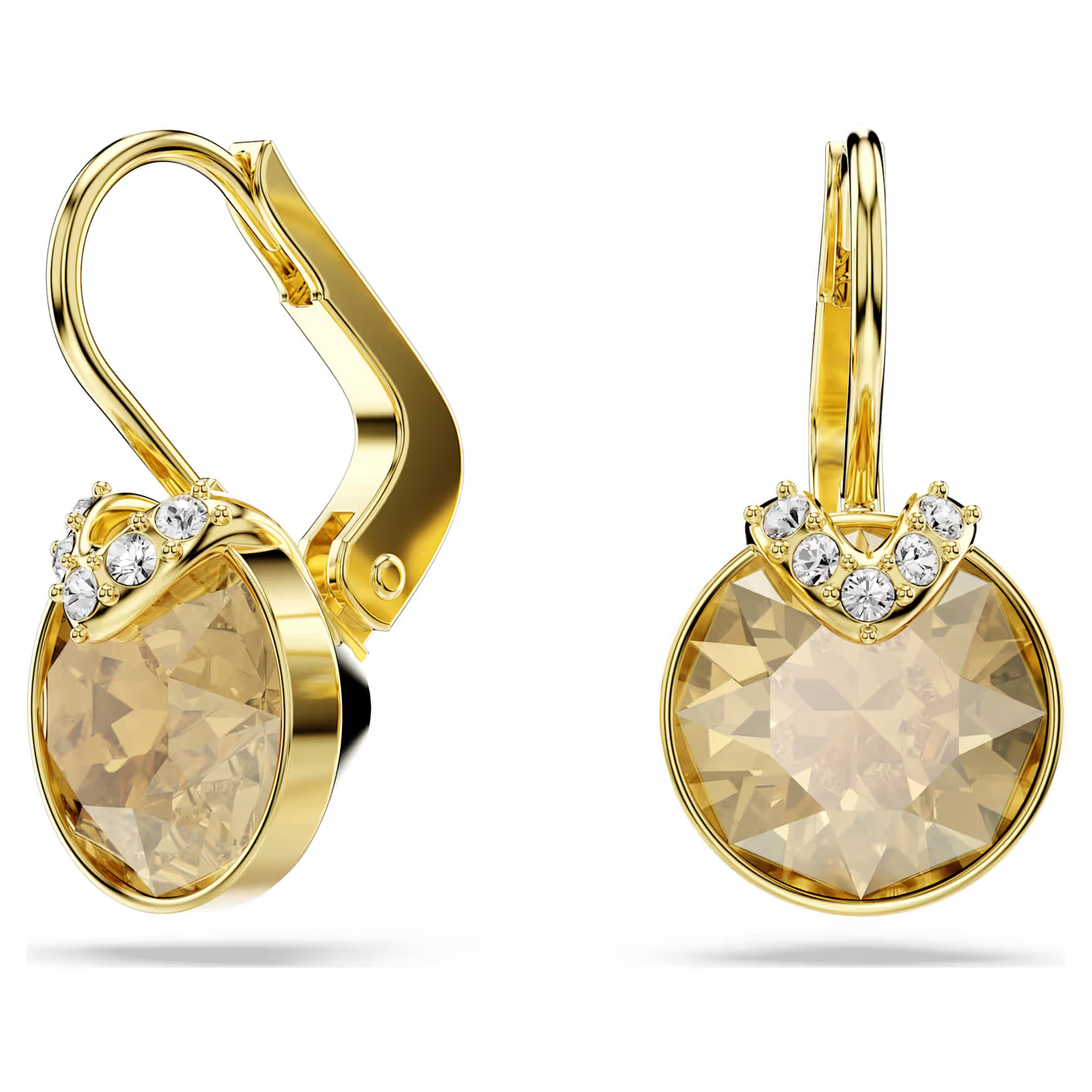 Bella V drop earrings, Round cut, Gold tone, Gold-tone plated by SWAROVSKI | SWAROVSKI