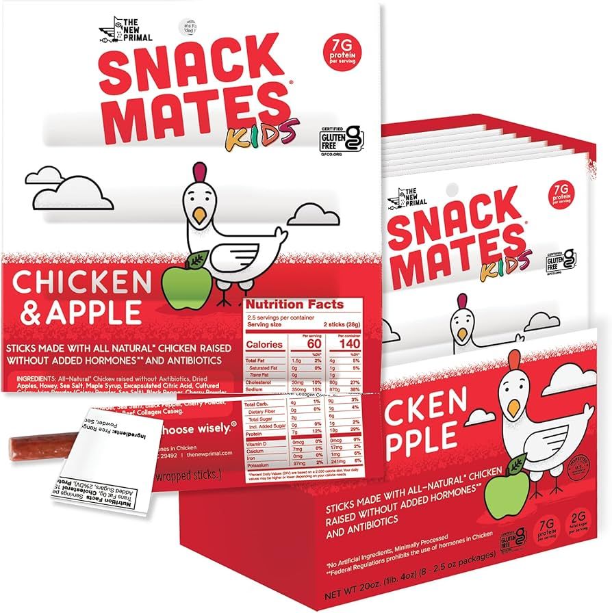 The New Primal Snack Mates Chicken & Apple Sticks, Gluten Free Healthy Snacks for Kids, Low Sugar... | Amazon (US)