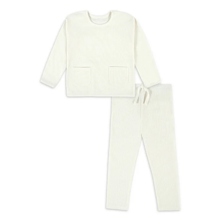 Modern Moments by Gerber Toddler Girls Waffle Top & Pant 2 Piece Outfit Set, (12M - 5T) | Walmart (US)