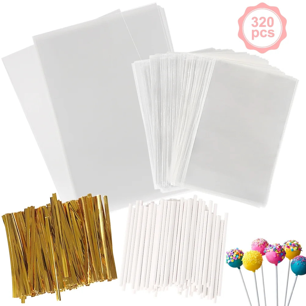 100pcs Small Cake Pop Bags with 100pcs Paper Lollipop Sticks and 110pcs Gold Twist Ties, Clear Ce... | Walmart (US)