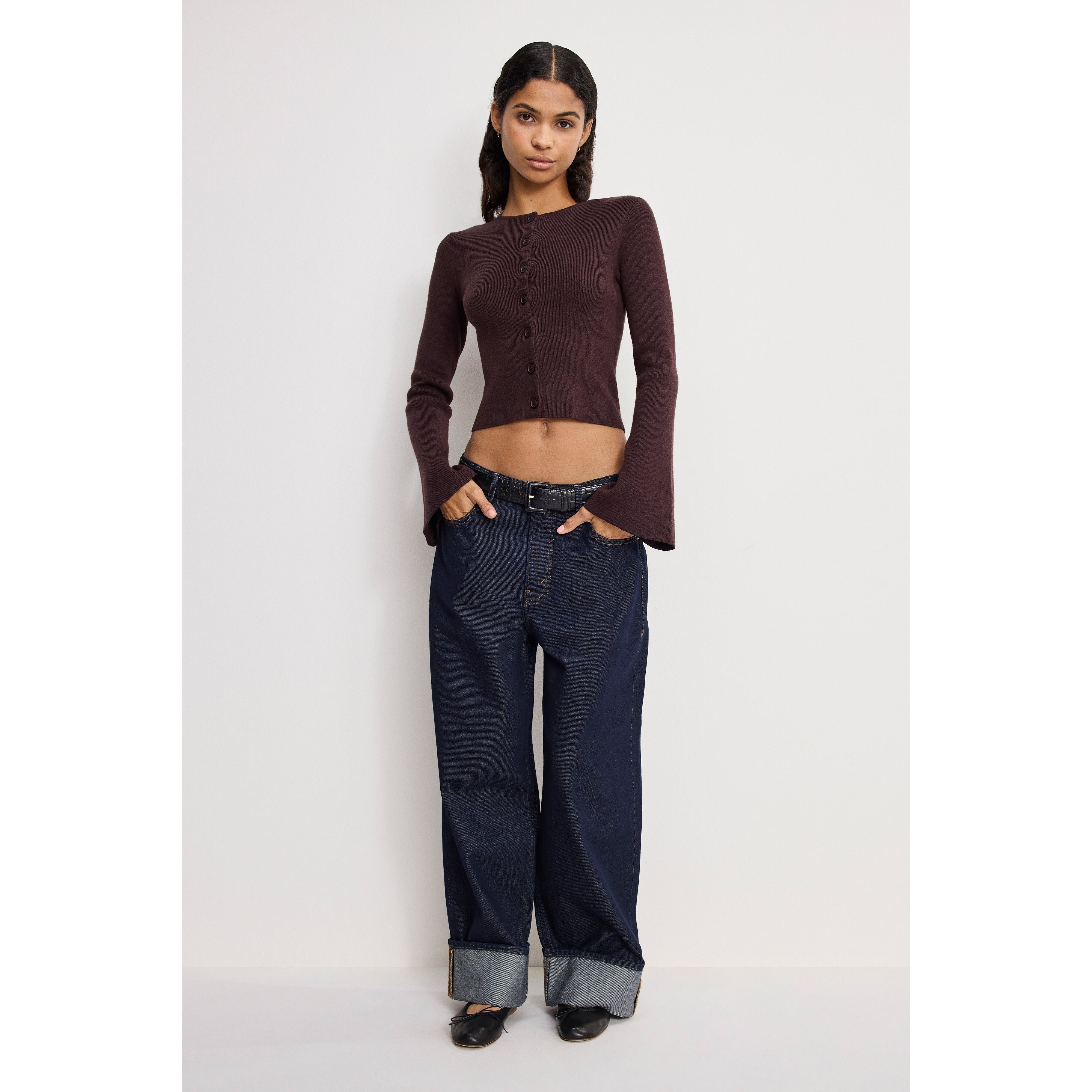 Women's Bell Sleeve Knit Cardigan | Bark, Size Small | Good American by Khlo� Kardashian | Good American