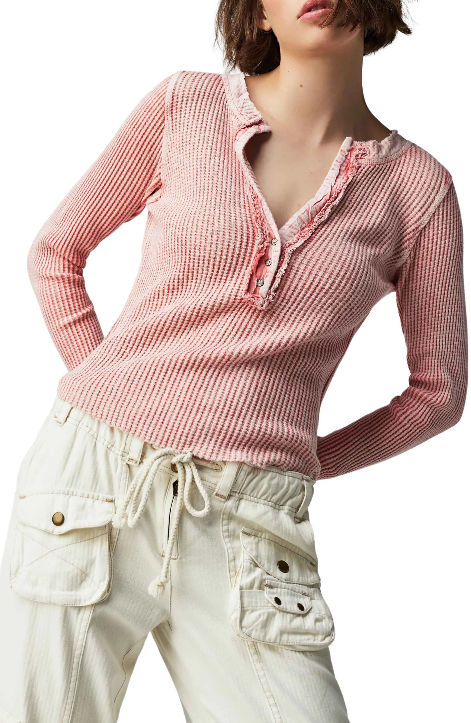 Free People Colt Long Sleeve Waffle Knit Henley | Nordstrom | Nordstrom