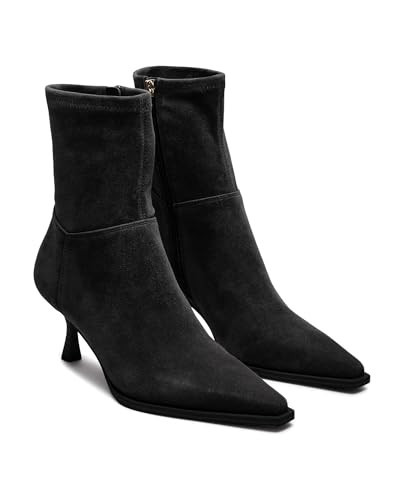 Coutgo Womens Kitten Low Heel Ankle Boots Pointed Toe Side Zipper Short Booties Fall Shoes, Black, Size 9.5 | Amazon (US)