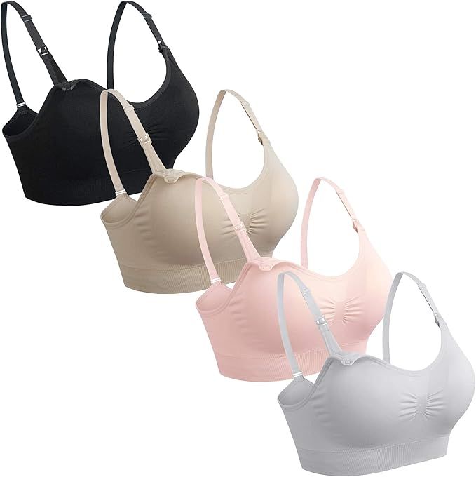 GXXGE 4Pack Nursing Bra for Breastfeeding Maternity Bras Push Up Silk Seamless Pregnancy Bralette... | Amazon (US)