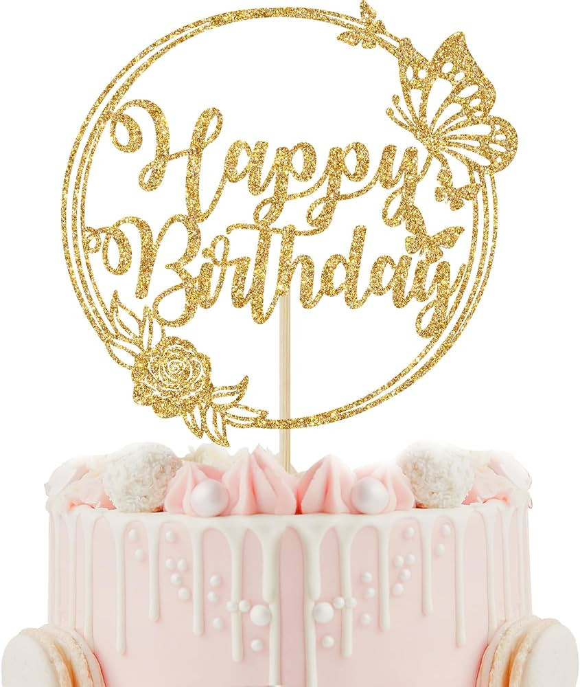 Gold Glitter Butterfly Cake Toppers, Butterfly Happy Birthday Cake Decorations, Butterfly Themed ... | Amazon (US)